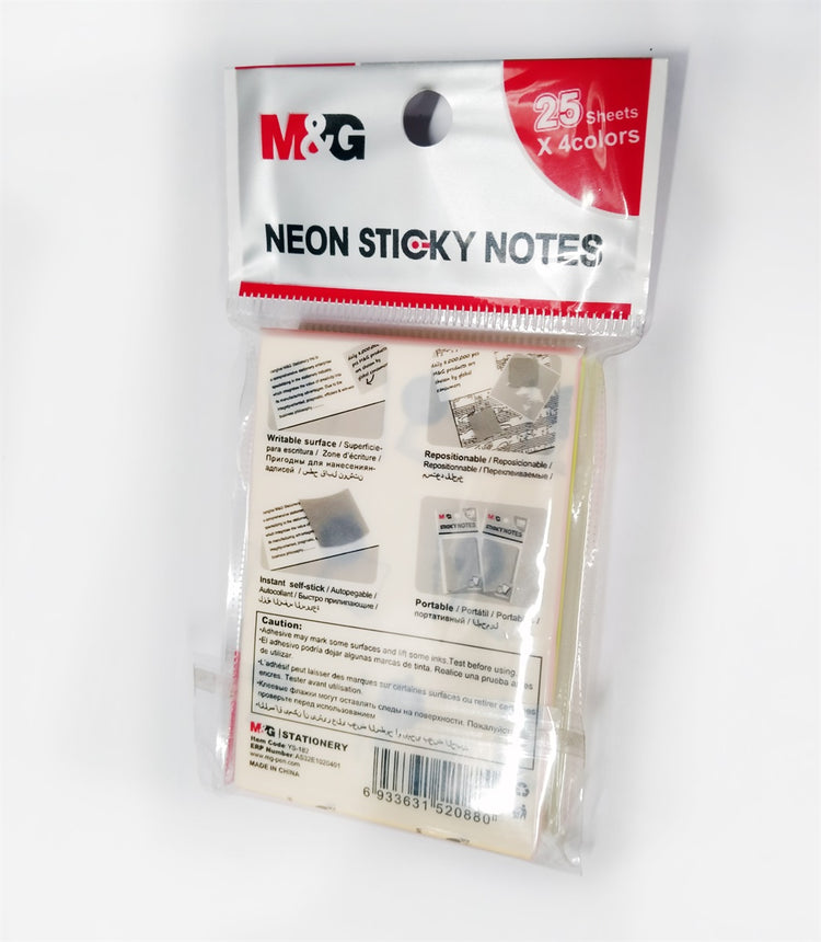 M&G YS-186 Neon Sticky Notes 3 x 2 Inches 4 Colours