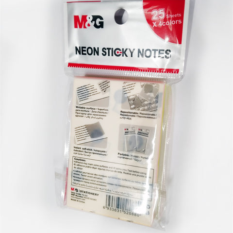 M&G YS-186 Neon Sticky Notes 3 x 2 Inches 4 Colours