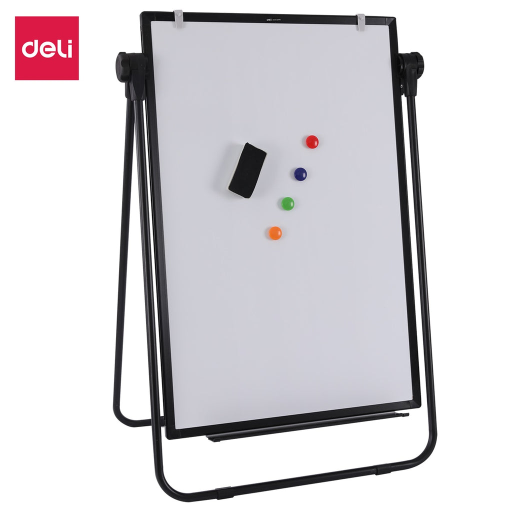 Deli Universal 2-Sided Whiteboard Magnetic Flip Chart 2×3 Feet with Stand E7886