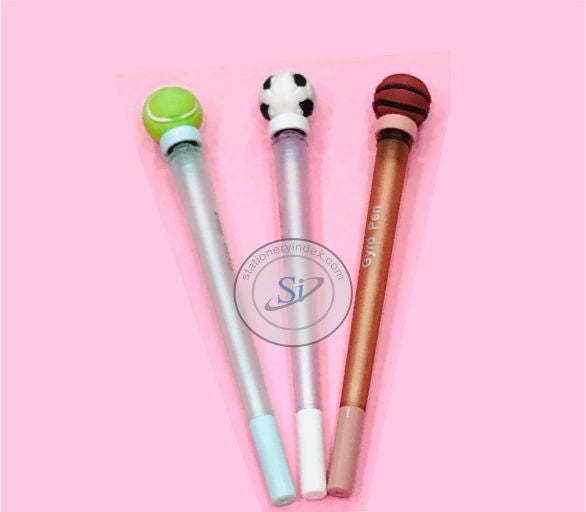 Rolling Fancy Gel Pen with Moveable Football, Basketball, Cricket Ball for Boys (3 Pcs)