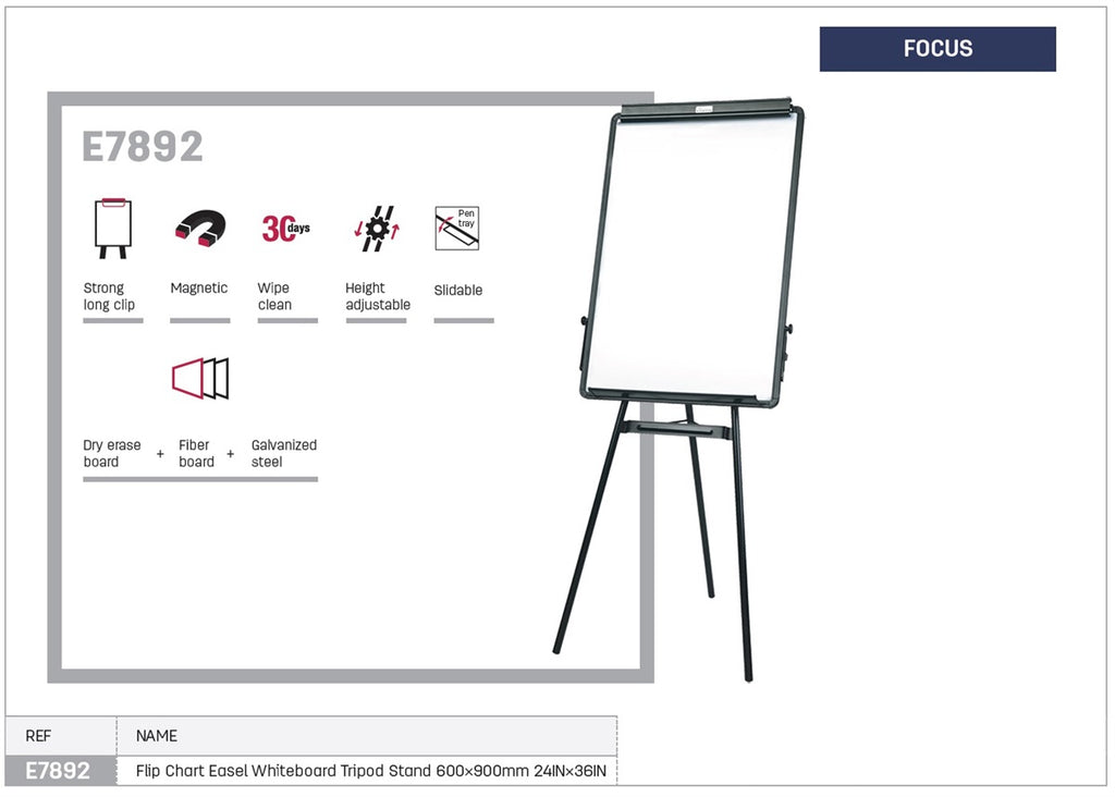 Deli E7892 Focus Magnetic Flip Chart 2×3 Feet with Tripod Stand