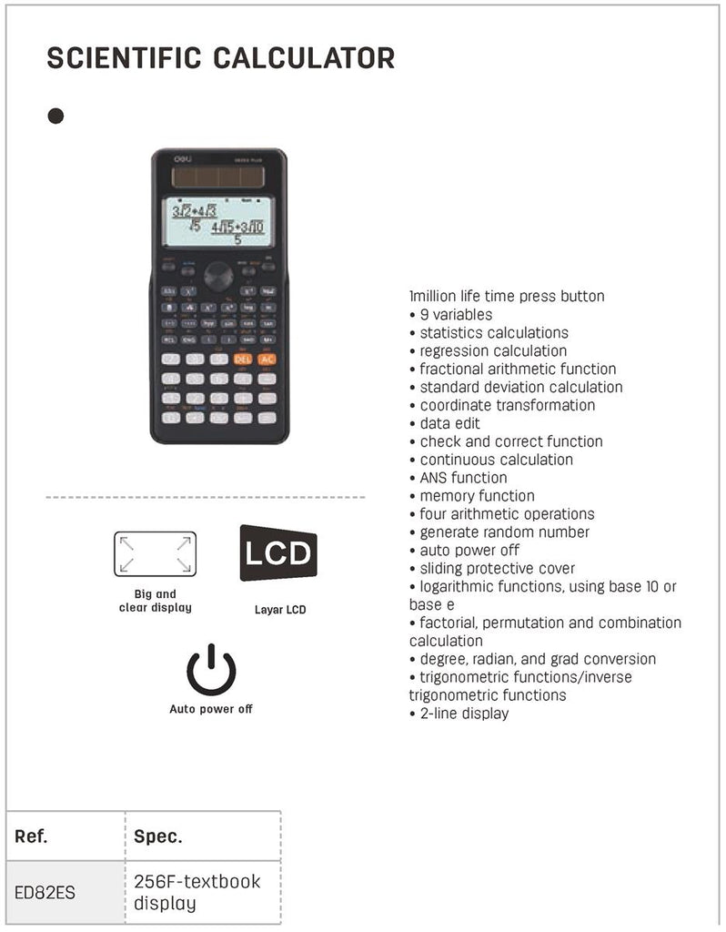 Deli ED82ES Scientific Calculator 252 Functions