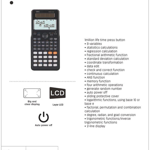 Deli ED82ES Scientific Calculator 252 Functions