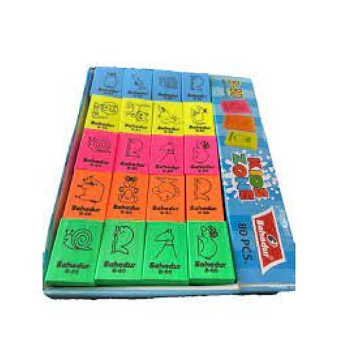 Bahadur  Eraser Kids Zone B-80 Color Pack of 80pcs